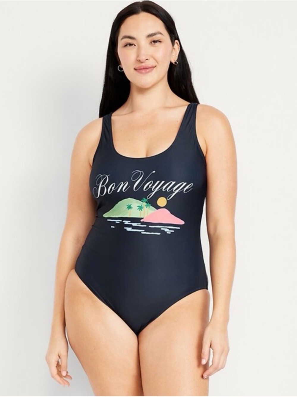 Old Navy Matte Bon Voyage One Piece Swimsuit Beach Cruise Vacation Islands NWT